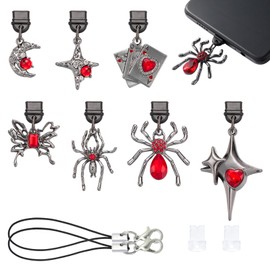 WEWAYSMILE 8 Pieces Type C USB C Dust Plug with Phone Charms for Most USB-C and Type-C Phones, Computers and Devices (Gothic Star Spider)