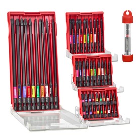 GEINXURN 51-Piece Torx T7-T40 Screwdriver Bit Set, Impact-Resistant Magnetic 25/50/75/150 mm Long Bits, 1/4 Inch Hex Shank S2 Alloy Steel Screwdriver Bit Set 60 mm Bit Holder with Storage Box