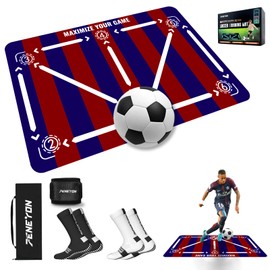 Soccer Training Mat with Soccerball socks-Non-Slip Soccer Training Equipment for Adults and Professional Athletes to Boost Speed, Strength & Coordination | Soccer Trainer for Indoor/Outdoor Drills