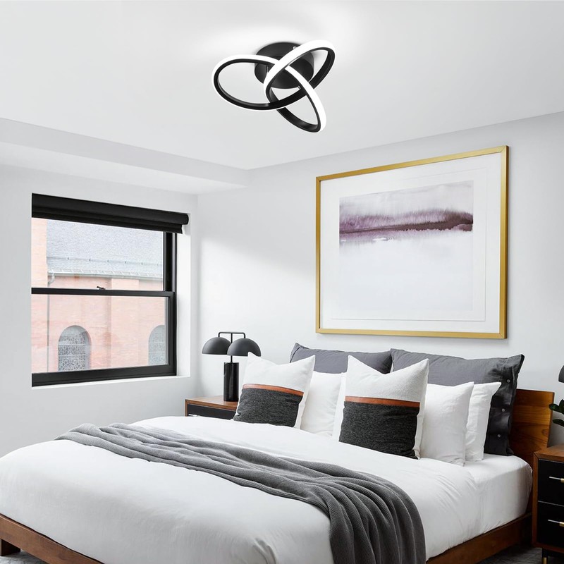 CANEOE Black Modern Ceiling Light Fixtures 6000K Semi Flush Mount