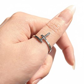Cross Rings For Women, Faith Christian Blessed Hope Love Encouragement Pray Ring Adjustable Open Wrap Thumb Cross Inspirational Ring Dainty 14k gold Jewelry Easter Gift Non Tarnish Silver 1