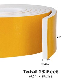 Foam Rubber Seal Tape Closed Cell Adhesive Foam Strips for Window AC Units Soundproof Weather Stripping, 2" Wide X 1/4" Thick, 6.5 Ft X 2 Rolls, Total 13 Feet