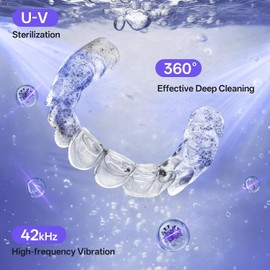Ultrasonic Retainer Cleaner Machine U-V, Automatic Denture and Aligners Cleaning Pod for Night Guards, Mouth Guards and Sonic Jewelry Cleaner for Rings,