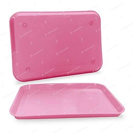 12 Pink Plastic Set Up Flat Trays for Dental Instruments, Autoclavable, 13.25 Inches x 9.75 Inches, Size B (12 Individually Bagged Trays)