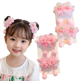 WENJESO Kids Hair Elastic Flower Hair Accessories Girls Baby Scrunchie Hair Clip Set of 4 - 2#