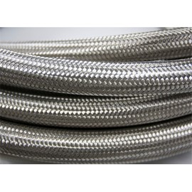 Autobahn88 Synthetic Rubber Hose with High Tensile Stainless Steel Braided (Double Layer) for Fluids : Fuel, Oil, Water, Coolant, Methanol. Silver (AN8, 2 Feet)