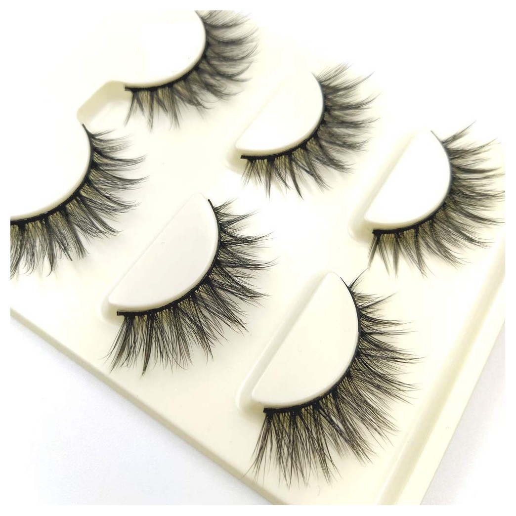 Sunniess Hair Imported Fiber 3D Mink False Eye lashes Handmade Reusable Long Cross Makeup Natural 3D Fake Thick Black EyeLashes 3 Pairs(3D-60)