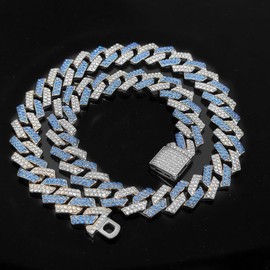 Blue Dog Chain for Small Dogs,Cuban Link Dog Collar Bling Necklaces Cats Metal Crystal Sparkly Diamond Rhinestone Puppy Collars for Small Medium Large Pets Gilrs Female Boys,Silver Blue 8 inch