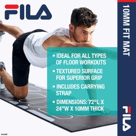 FILA Accessories Exercise Mat - Thick Yoga Mat for Fitness & Floor Gym Workouts | Includes Carrier Strap, 68" L x 24" W x 10mm, Ballet Pink (Rise)