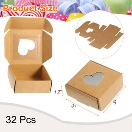 uxcell 32Pcs Soap Packaging Boxes 3x3x1.2 Inch Kraft Soap Box with Window Mini Soap Present Treat Gift Box for Bakery Candy Packaging Jewelry Display (Heart Shape, Brown)
