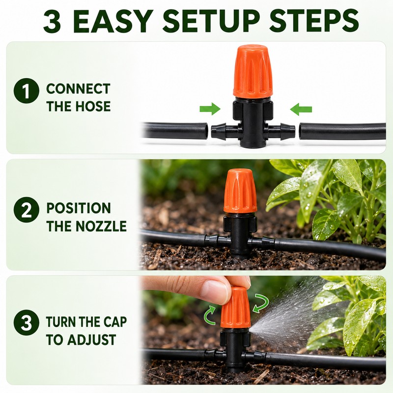 Adjustable Misting Nozzles for Drip Irrigation – 25-Piece Plastic Sprinkler
