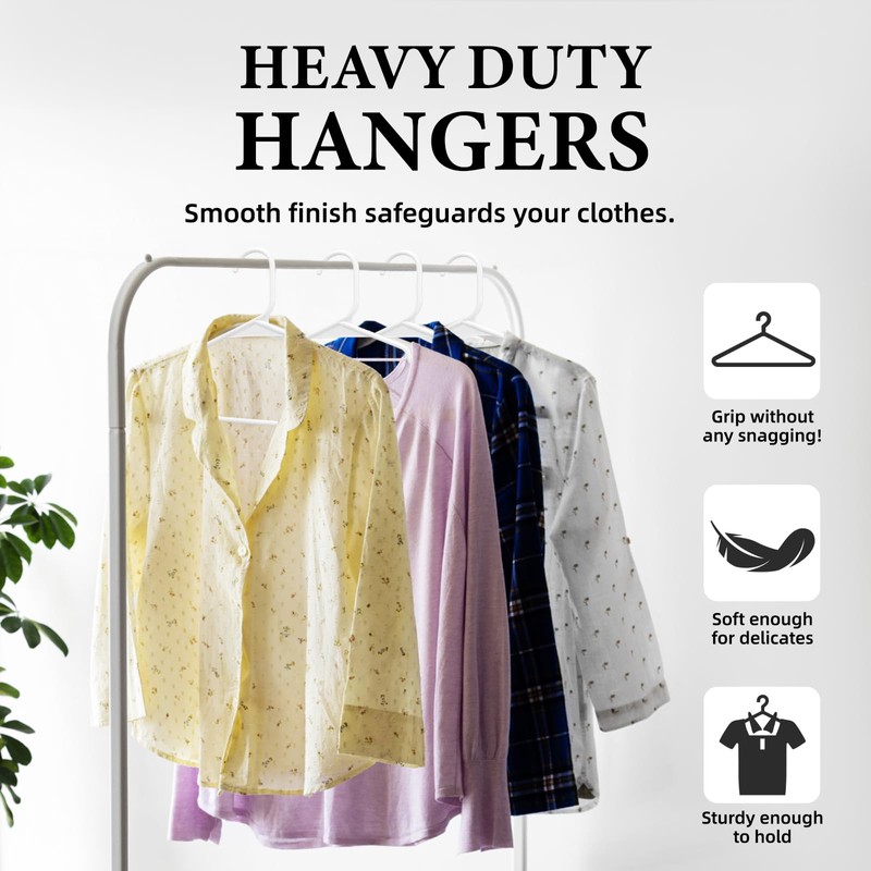 Premium White 10-Pack Hangers - Extra Strong 17-inch Plastic Coat