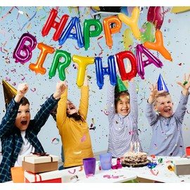 Lumjoy 7 Color Rainbow Happy Birthday Balloons Banner,16 Inch Mylar Foil Letters Sign,Reusable Balloons for Women, Men, Boys & Girls Birthday Decorations Party Supplies