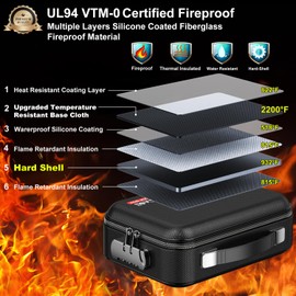 Fireproof Money Box with Lock, Hard Case Cash Organizer Hard-Shell Design Fireproof Water Resistant Portable Safe Box for Cash, A5 Documents, Passport and Valuables 11.3x8x4 Inches Black