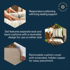 Honeycomb Outdoor Essentials Pillow Back Cushion, 19” x 19”, Stripe Pine Green Dining Chair Cushion for Patio Furniture