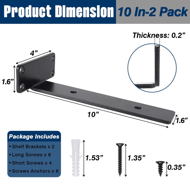 VICVIK 10 Inch Floating Shelf Bracket, Hidden Heavy Duty Hardware