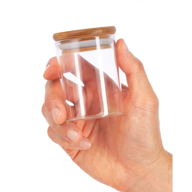 4 oz Premium Borosilicate Clear Tall Glass Jars with Bamboo