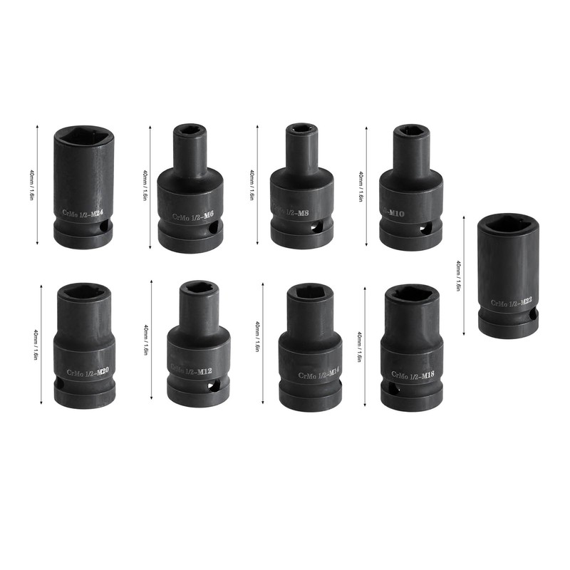 Tap Socket Wrench Set, 9 Piece Adjustable Tap Holders, 1/2