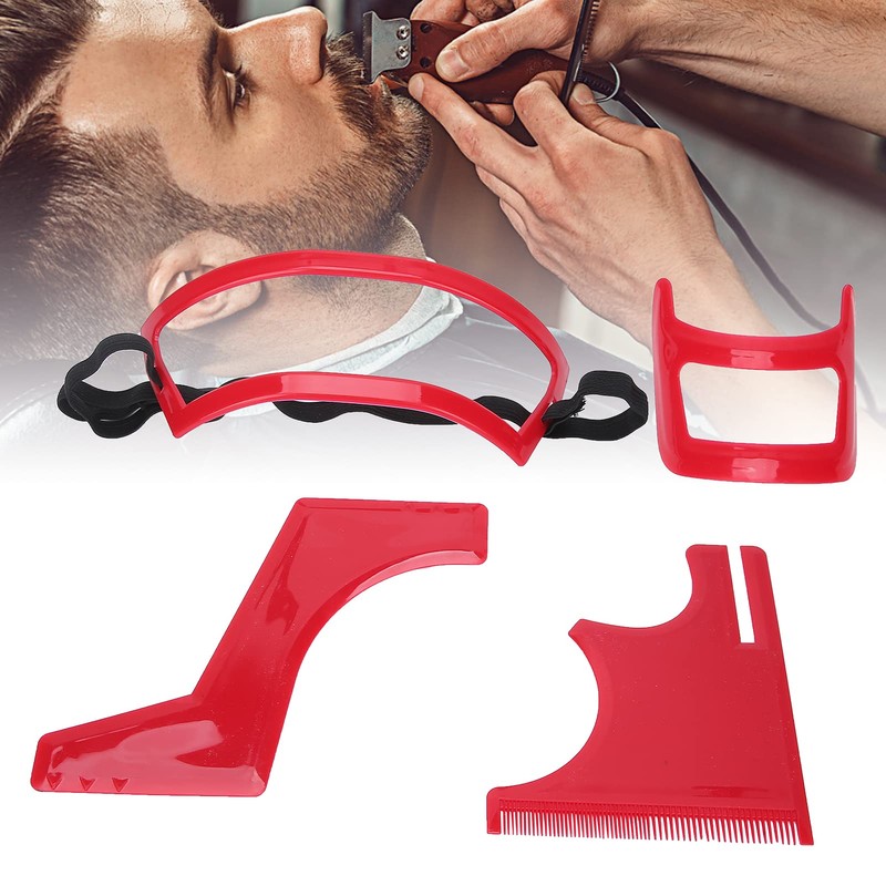 Beard Shaping Tool Set, Stylish Red Plastic Beard Stencil Set,