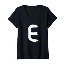 Womens Creative Bold White Letter E - Design - Alphabet - Marker V-Neck T-Shirt
