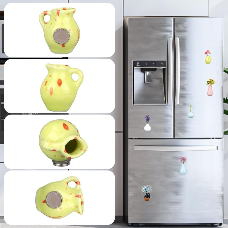 lasuroa 6pcs Mini Vase Magnets for Fridge, Tiny 3D Ceramic