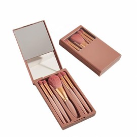 Lumbor37 Kit de Brochas para Maquillaje para Viaje Mini, Set de Brochas para Maquillaje con Estuche Espejo, Portátil para Viajes a Casa, 5 Uds