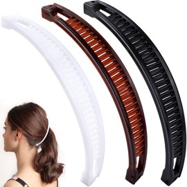 YALOJE 6pcs Banana Hair Clips for Women, Non-Slip Hair Claws with Double Combs, Vintage Hairpin Thick Long Curly Hair Styling Accessories for Daily, Party - Black, Brown, White (Smooth Edge)