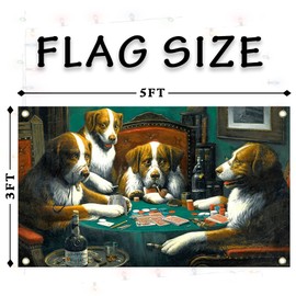 3x5 Feet Dogs Playing Poker Flag Banner Funny Poster UV Resistance Man Cave Wall Flag with Brass Grommets for College Dorm Room Decor,Outdoor,Parties,Gift