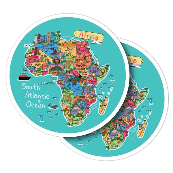 Vinyl Round Stickers (Set of 2) 30cm - Map Africa