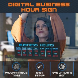 Digital Business Hours Sign by ELEMENT LUX - Electronic Programmable Hours of Operation Signs for Business with Ultra Bright LEDs for Glass Door - Remote and Hanging Kit - 16in x 5.5in, Blue