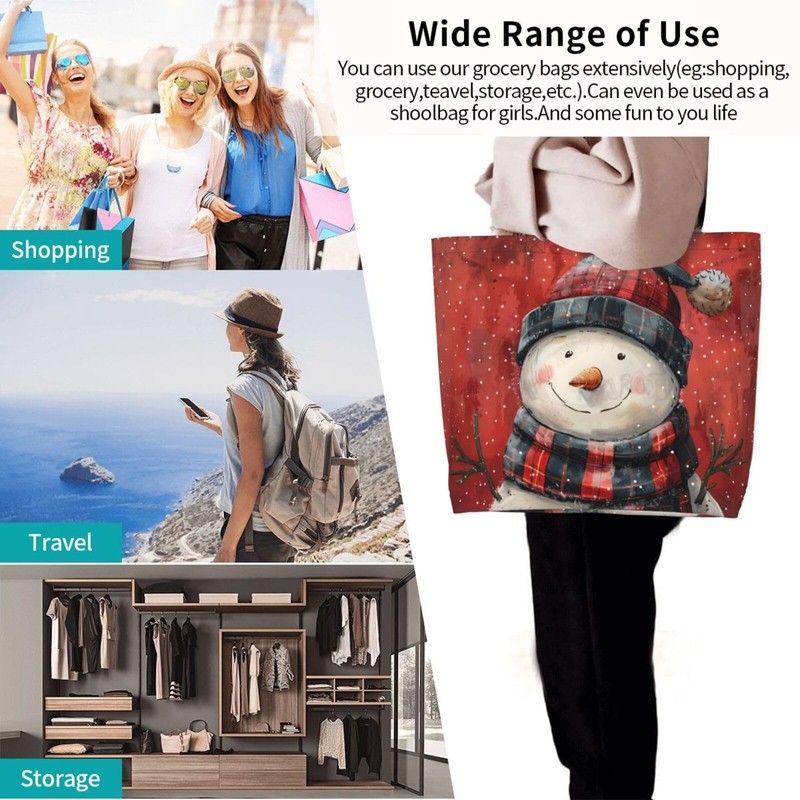 Feeuoai Christmas Tote Bags women Large shopping Bag Christmas snowman