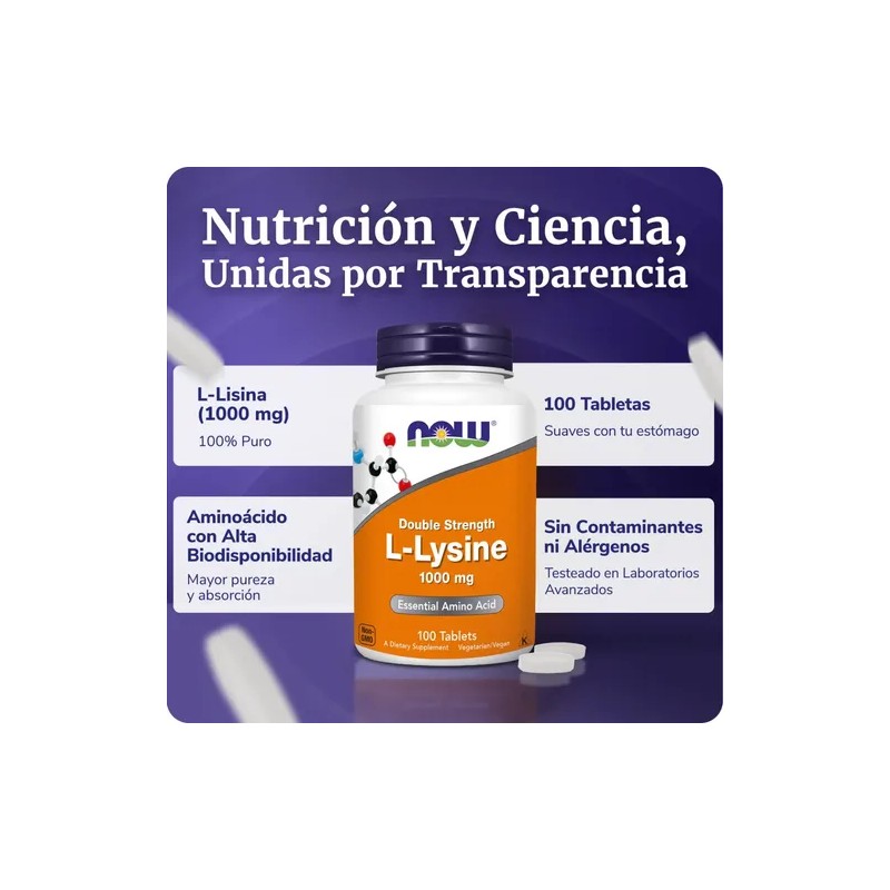 L-lisina 1000mg Poderoso Aminoácido 100 Tabletas