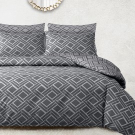 DEKORO Single Duvet Cover Set - Doublesided Single Duvet Set (135 x 200 cm) - Premium Microfiber Bedding Set - Quilt Cover Set Single - Hypoallergenic Duvet Cover Sets Grey Checkered Pattern