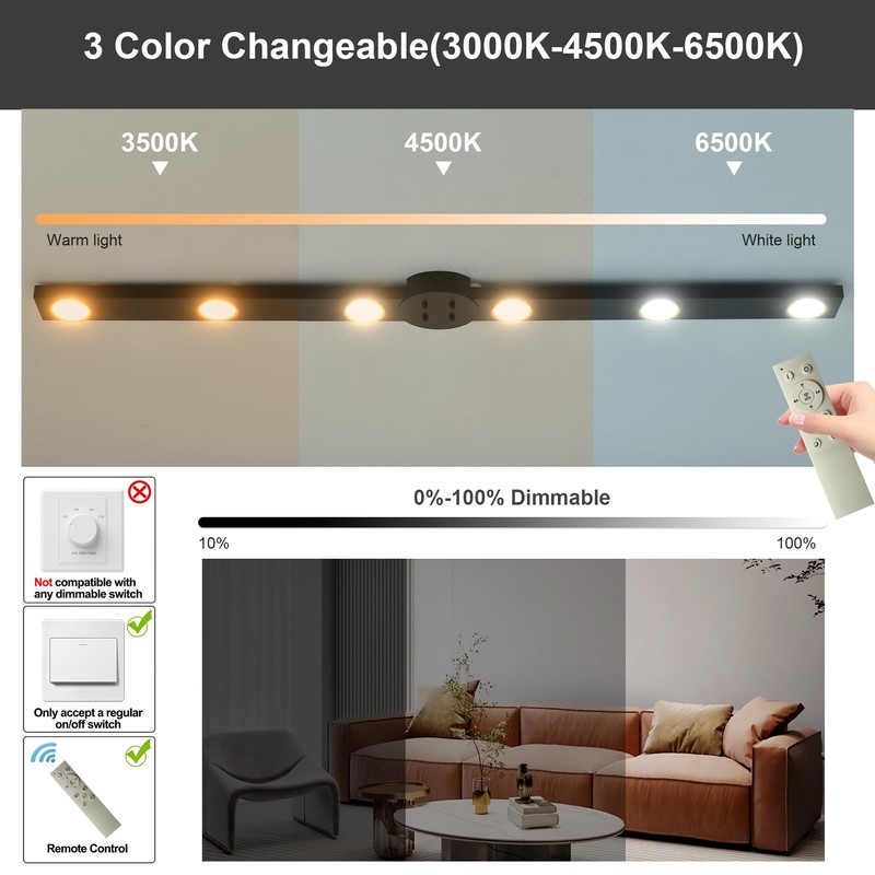 Garwarm Modern Ceiling Light Track Lighting, 47 Inch Dimmable LED