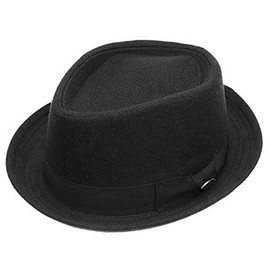 Porkpie Fedora Men's Vintage Style Wool Blend (S/M, F2292BLACK)