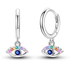 NARMO Dangle Hoop Earrings for Women 925 925 Sterling Silver Colorful Evil Eye Earrings