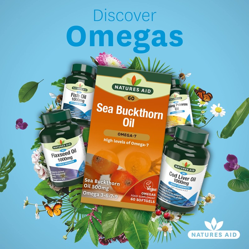 Natures aid 100% Pure Omega-7 Sea Buckthorn Oil 500mg, 60