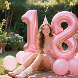 40 Inch Pearlescent Pink Number 18 Balloon Number 18 Balloon 40 Inch, 18th Birthday Party Decorations for Boy or Girl Huge Mylar Anniversary Party Supplies