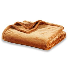 Berkshire Blanket Classic VelvetLoft® Solid Throw Blanket, Lightweight Soft Fuzzy Plush Throw Blanket for Bed and Couch, Butterscotch Orange, 50x60 Inches