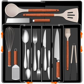 Spaclear Expandable Large Silverware Organizer - BPA-Free Food-Safe Utensil Drawer Organizer Adjustable Kitchen Drawer Organizer Flatware Cutlery Tray, Classified Storage for Spoons Forks Knives