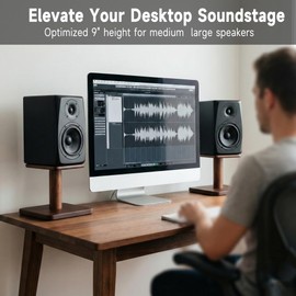 OKOstand Desktop Speaker Stands Made of Pure Solid Wood, Natural Style, 360° Rotatable Top Plate, Suitable for Medium/Large Tabletop Speakers and Studio Monitors (Natural Oak_DSS9(9 inch))