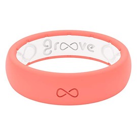 Groove Life Silicone Wedding Ring for Women - Breathable Rubber Rings for Women, Lifetime Coverage, Unique Design, Comfort Fit Womens Ring - Thin Solid Coral Size 4