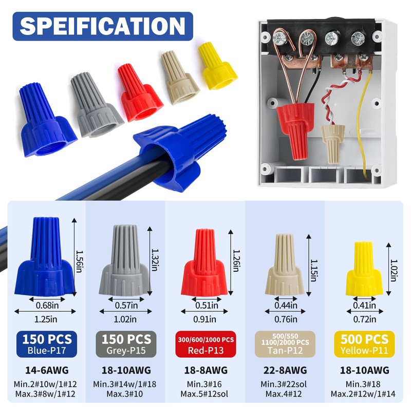 1000 Pcs Red Winged Wire Connectors, Electrical Wire Caps for