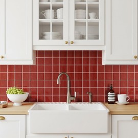 MurArtis 3D Glossy Peel and Stick Wall Tiles - 10 Pcs 11.61'' x 11.61'' Waterproof PVC Square Self-Adhesive Backsplash for Kitchen, Bedroom, Living Room, Bathroom, RV, Easy DIY Installation, Red