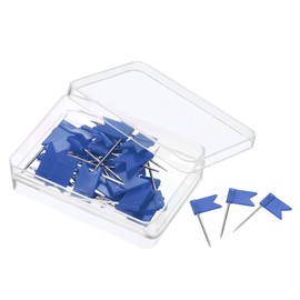 PATIKIL Flag Map Push Pins, 30 Pack Plastic Head Steel Point Travel Maps Tacks for Picture Hanging Home Office, Blue