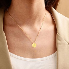 Initial Disc Necklace Gold Initial Pendant Necklace Letter Coin Necklaces for Women (B)