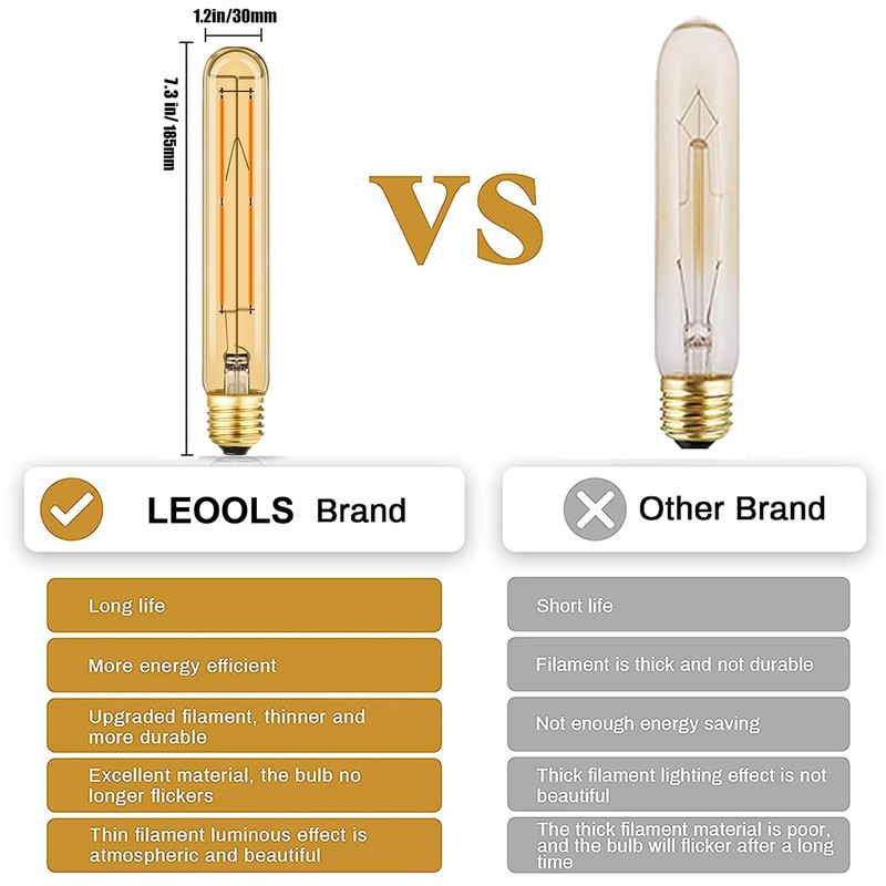 Leools Amber T10 LED Bulb 8W Equal E26 Edison Bulb