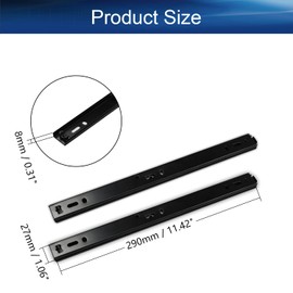 Yinpecly Metal Ball Bearing Side Mount Drawer Slides 11" Length Cold Rolled Steel for Furniture Drawers 2 Fold Drawer Ball Bearing Slide Track Rail 55 LB Bearing Capacity Side Mount Black 1Pair