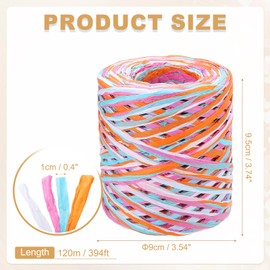 METALLIXITY Raffia Paper Craft Ribbon 120m/394ft Raffia Ribbon 4Ply String Kraft Packing for Gift Wrapping, Crafting Supplies (Blue/White/Pink/Orange)