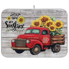 Kcldeci Sunflower Truck Spring Dish Drying Mats for Kitchen 16x18 inch Spring Summer Drying Pad Dish Mat Dish Drainer Mat For Kitchen Counter